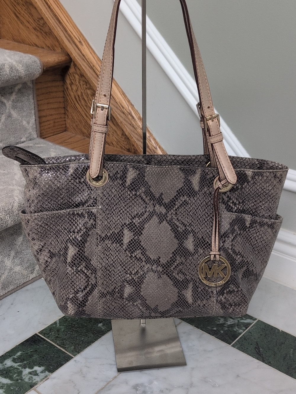 Michael Kors Snake-Print Tote Bag in Taupe